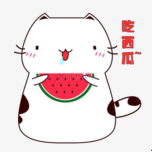 吃瓜猫图片卡通,萌态可掬的卡通形象诠释欢乐时光